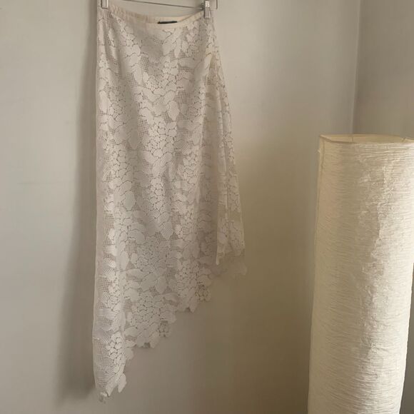 Tibi floral lace asymmetrical skirt in white